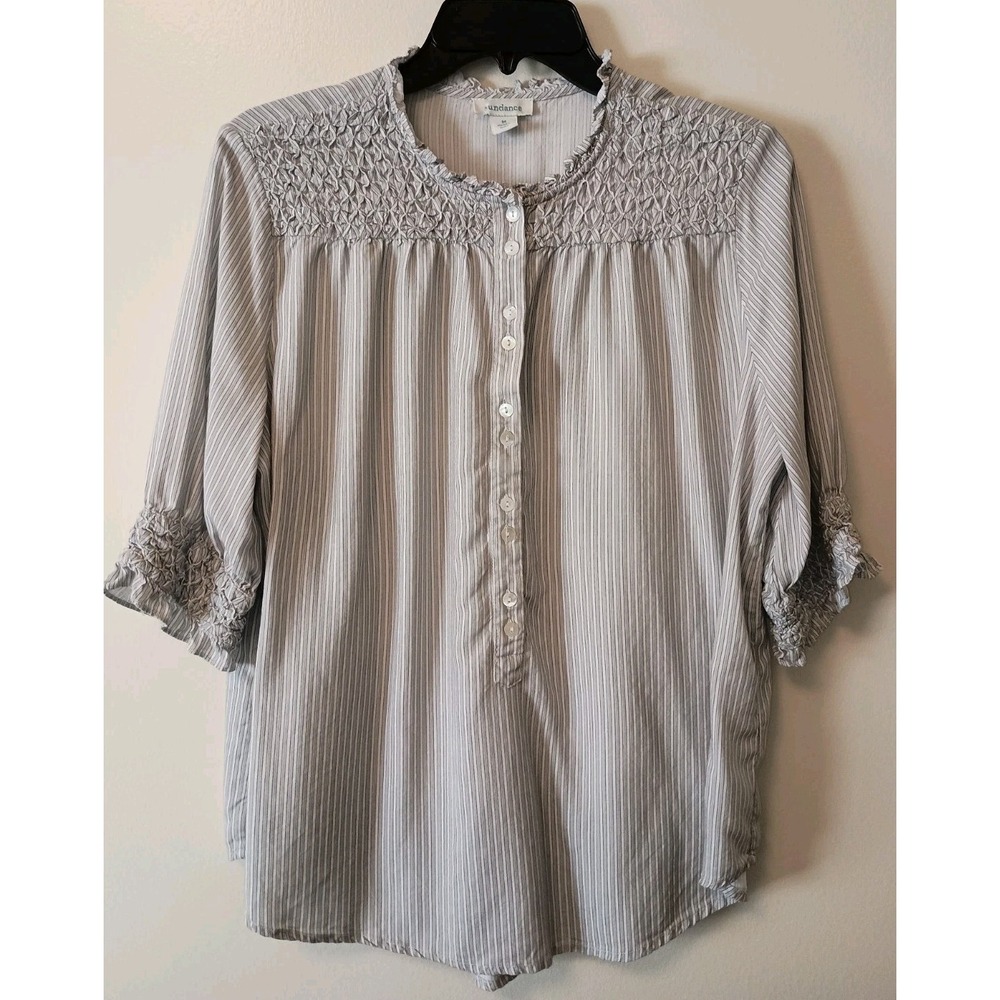 Sundance Gray Striped Blouse with Button Front